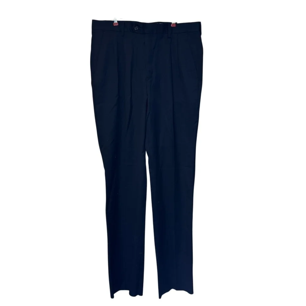 Paul Fredrick Men's Dress Pants Pleated Gabardine Classic Fit Lined Navy 36‎ NWT